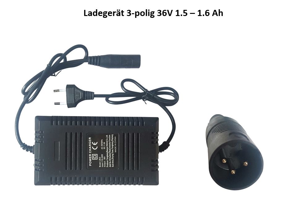 Ladegerät 3-Polig 36V für Elektoscooter schwarz