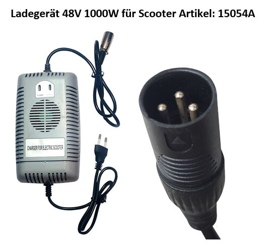 Ladegerät 3-Polig 48V 2,5A für Elektoscooter grau