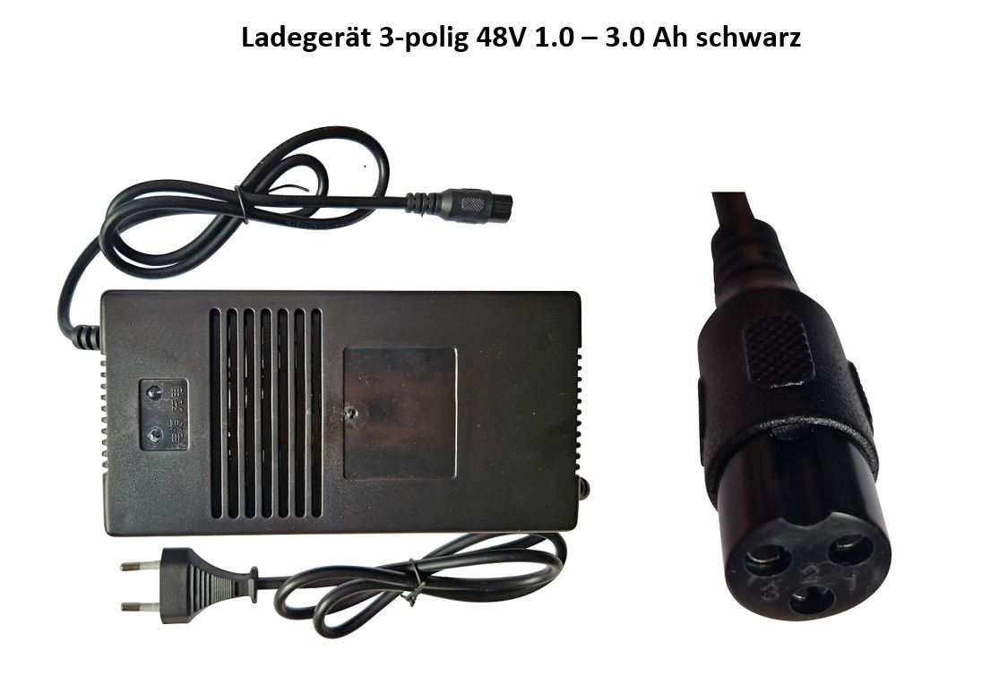 Ladegerät 3-Polig 48V, DC 1.0 - 3.0 A schwarz