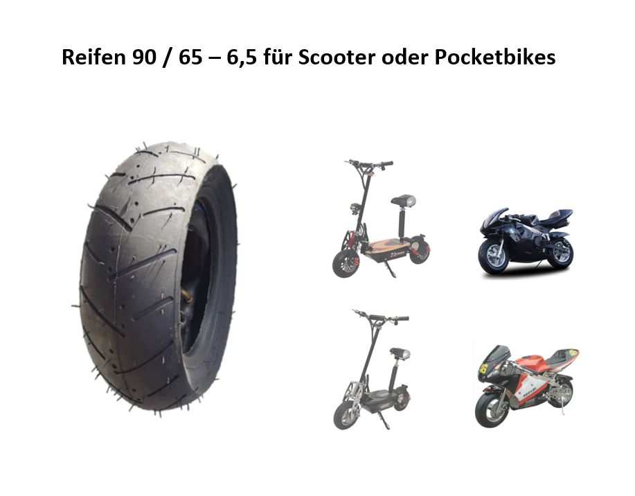 Reifen 90/65-6.5 Straßenprofil für Scooter oder Pocketbikes schwarz