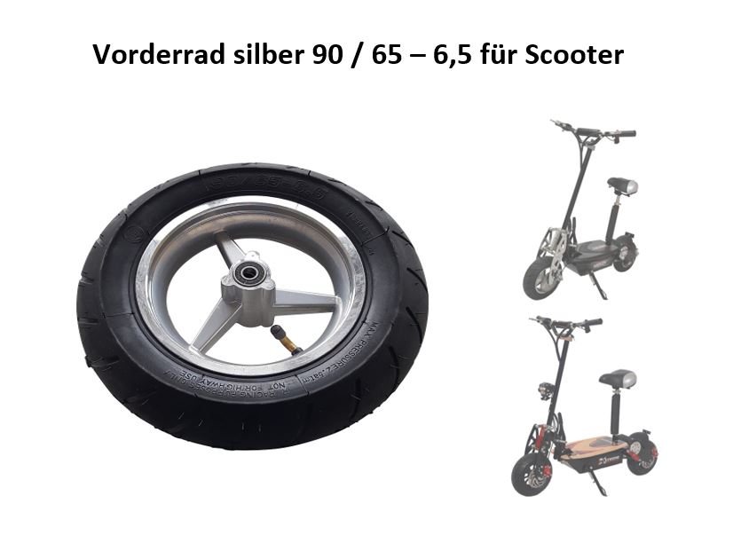Komplettrad vorne 90/65-6.5 Straßenprofil für Scooter silber